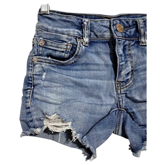 American Eagle Outfitters Distressed Denim Jean Shorts Size 00 Blue Destroyed - Picture 6 of 10